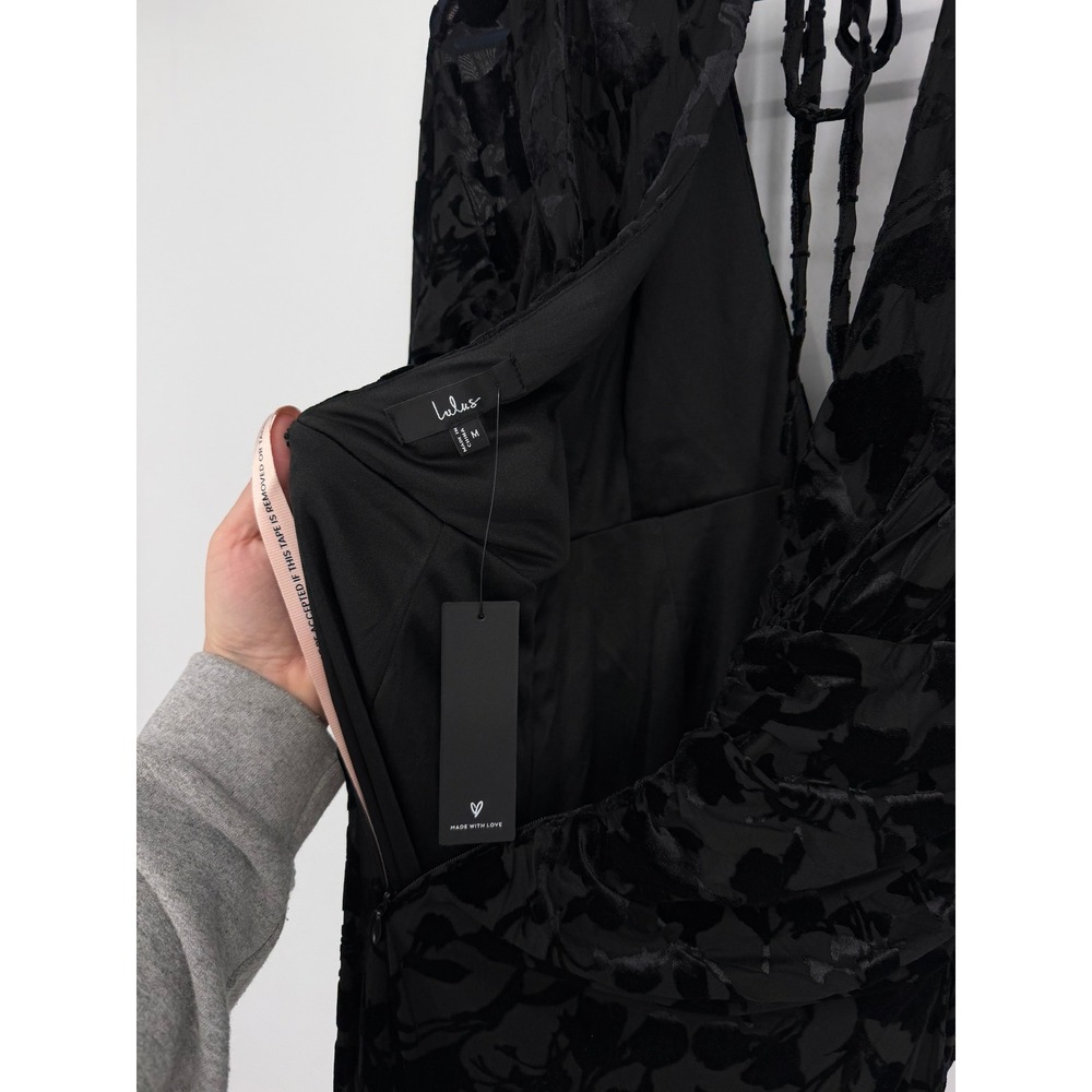 NWT Lulus Black Patricia Floral Burnout Velvet Long Sleeve Maxi Dress Bodycon M - Picture 7 of 14
